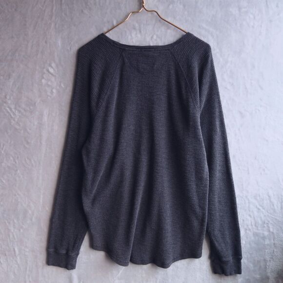 LUCKY BRAND Charcoal Gray Lived In Thermal Shirt Size L Crew Neck Cotton Raglan - Picture 2 of 9